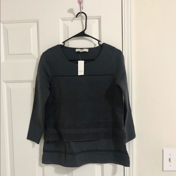 Loft Charcoal Lace Trim Top - Picture 1 of 5